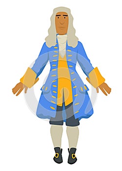 Rococo fashion style, nobleman in wig and jacket with stockings