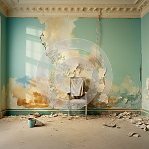 Rococo-inspired Room With Peeling Wall: A Post-apocalyptic Twist