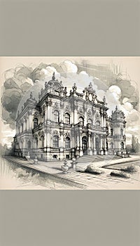 Rococo style architecture with exuberant decoration, with an abundance of curves, undulations photo