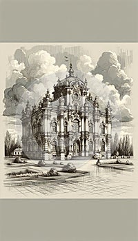 Rococo style architecture with exuberant decoration, with an abundance of curves, undulations photo