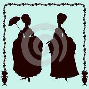 Rococo style historic fashion women silhouettes