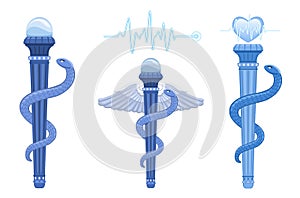 Rod of Asclepius and Caduceus - medical symbol photo