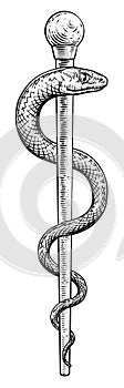 Rod of Asclepius Vintage Medical Snake Symbol photo