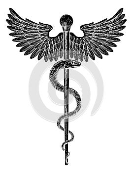 Rod of Asclepius Vintage Medical Snake Symbol photo