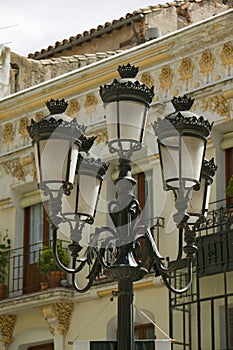 Rod iron street lamps of Avila Spain, an old Castilian Spanish village