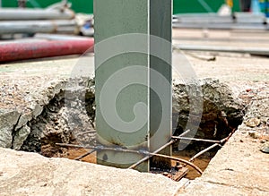 Rod of steel pier assembled in an underground pit. photo