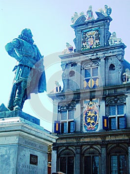 Rode Steen, square in Hoorn, Holland, Westfries Museum and statue of J. P. Coen