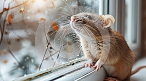 Rodent Looking Out of Window