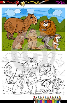 Rodents animals cartoon coloring book