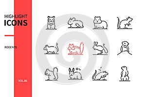 Rodents - modern line design style icons set