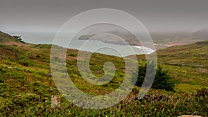 Rodeo Beach and coastline on a foggy day