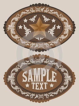 Rodeo Cowboy belt buckle vector design, Sheriff Star Badge.