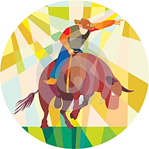 Rodeo Cowboy Bull Riding Pointing Low Polygon