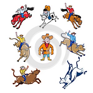 Rodeo Cowboy Cartoon Set