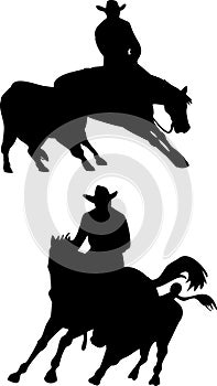 Rodeo cowboy horse cutting