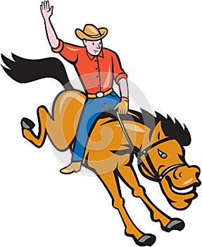 Rodeo Cowboy Riding Bucking Bronco Cartoon