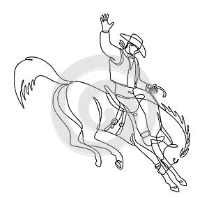 Rodeo Cowboy Riding a Bucking Bronco Continuous Line Drawing