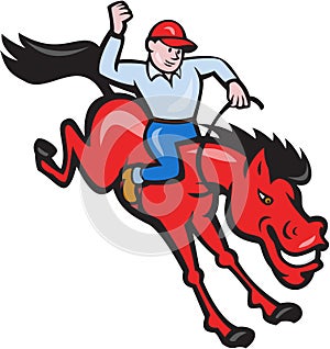 Rodeo Cowboy Riding Horse Cartoon