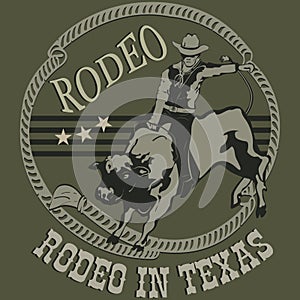 Rodeo cowboy riding a wild bull silhouette