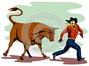 Rodeo cowboy running away