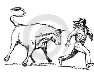 Rodeo cowboy running away
