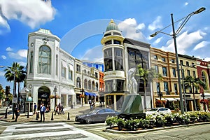 Rodeo Drive, Los Angeles, Beverly Hills, California - Original Digital Art Painting