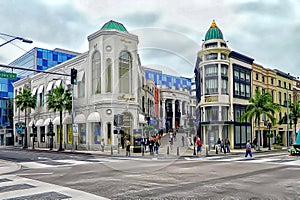 Rodeo Drive, Los Angeles, California, Beverly Hills - Original Digital Art Painting