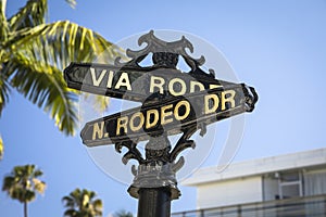 Rodeo Drive street sign in Beverly Hills California USA