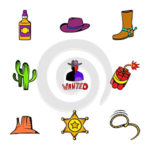 Rodeo icons set, cartoon style