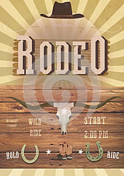 Rodeo or Wild West theme party. Banner, flayer western card