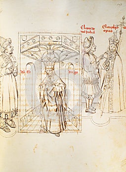 Roderic, last king of the Goths at Genealogy of the Kings of Spain by Alonso de Cartagena, 1456
