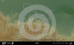 Rodopi outlined, Bulgaria. Physical