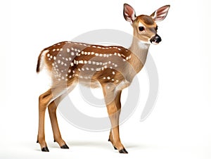Ai Generated illustration Wildlife Concept of Roe Deer Fawn in front of a white background