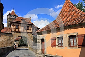 Roeder Gate and Guardhouses at the Eastern Entrance to the Medieval Town, Rothenburg ob der Tauber, Bavaria, Germany
