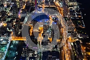 The Rogers Centre and the Gardiner Expressway at night