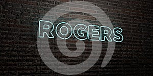 ROGERS -Realistic Neon Sign on Brick Wall background - 3D rendered royalty free stock image