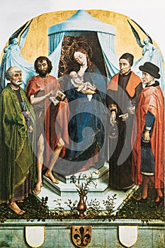 Rogier Van Der Weyden, The Virgin With The Child And Four Saints. Saints Peter, Jonh The Baptist, Cosmas And Damian