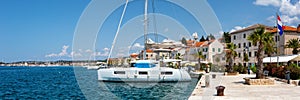 Rogoznica waterfront and marina at the Mediterranean Sea vacation panorama in Croatia