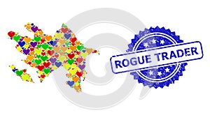 Rogue Trader Rubber Badge and Colored Love Mosaic Map of Azerbaijan for LGBT