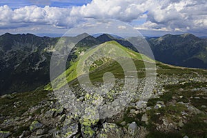 Hrebeň Roháčov, pohľad z Baranca, Západné Tatry, Slovensko