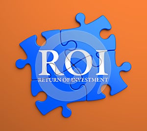 ROI on Blue Puzzle Pieces. Business Concept. photo