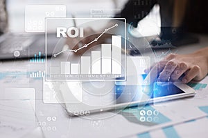 ROI graph, Return on investment, Stock Market and Trading Business and Internet Concept. photo