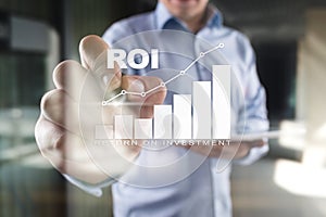 ROI graph, Return on investment, Stock Market and Trading Business and Internet Concept.