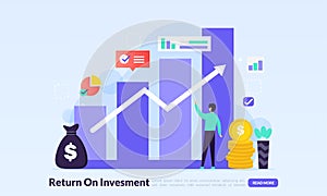 ROI, Return On Investment concept, people managing financial chart, profit income, landing page template for banner, flyer, ui,