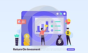 ROI, Return On Investment concept, people managing financial chart, profit income, landing page template for banner, flyer, ui,