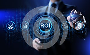 ROI Return on investment financial growth concept with graph, chart and icons.