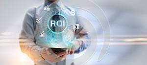 ROI Return on investment financial growth concept with graph, chart and icons.