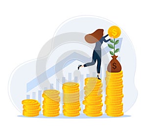 ROI, return on investment performance measure from cost invested and profit efficiency. Business growth arrows to