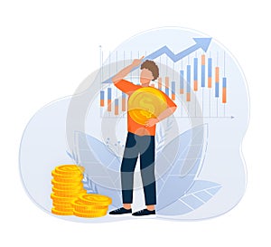 ROI, return on investment performance measure from cost invested and profit efficiency. Business growth arrows to