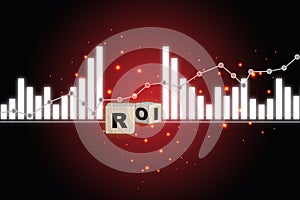 ROI written on cube and growth graphs on abstract background